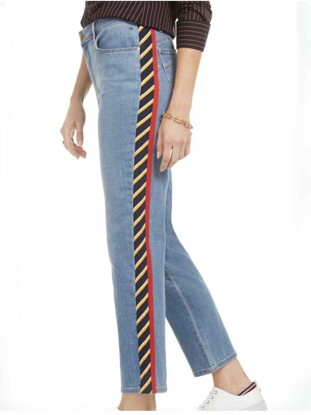 Tommy Hilfiger Light Blue Denim Jeans with Red & Yellow Side Stripe